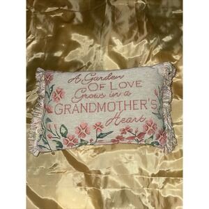 Vintage Tapestry Throw Pillow Grandmother Floral Pink 12 X 8